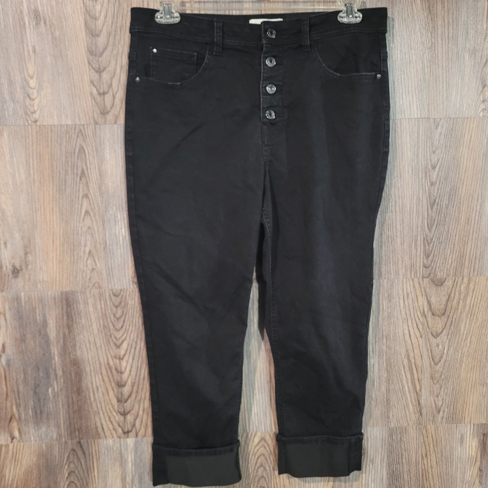 Angels Forever Young Heritage Convertible Capri Jeans 14 x 22 Black Button Fly
